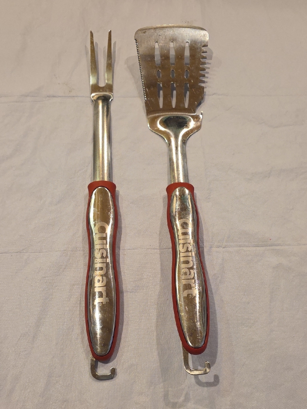 Cuisinart Stainless Steel BBQ Fork & Spatula Set Red Rubber‎ Handle